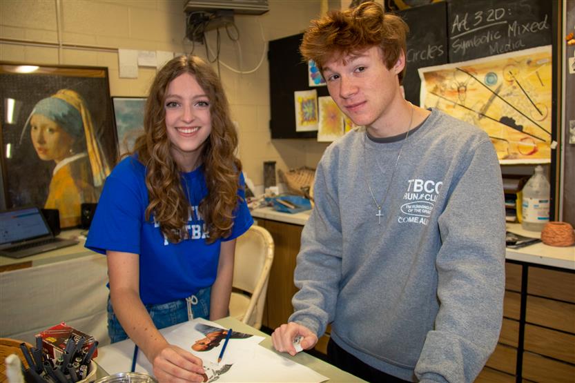 Students in art class